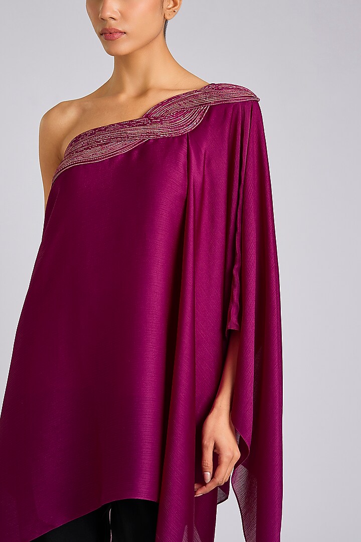 Fuchsia Satin Chiffon Top by Amit Aggarwal at Pernia's Pop Up Shop