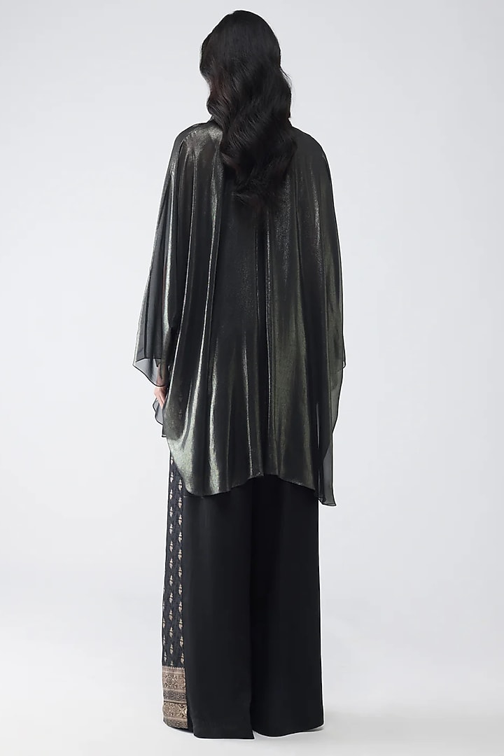 Black Satin Chiffon & Banarasi Top by Amit Aggarwal at Pernia's Pop Up Shop