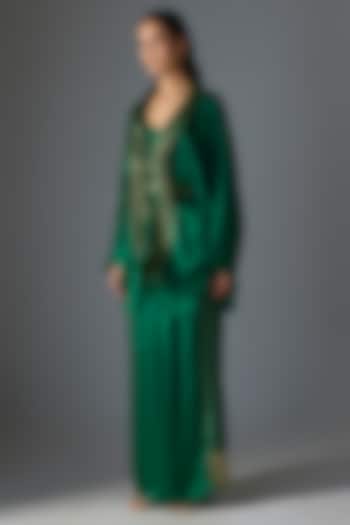 Emerald Green Satin Chiffon Cape Set by Amit Aggarwal at Pernia's Pop Up Shop