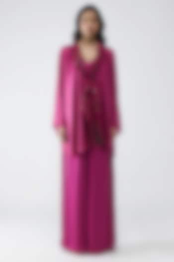 Fuchsia Satin Chiffon & Banarasi Top by Amit Aggarwal at Pernia's Pop Up Shop