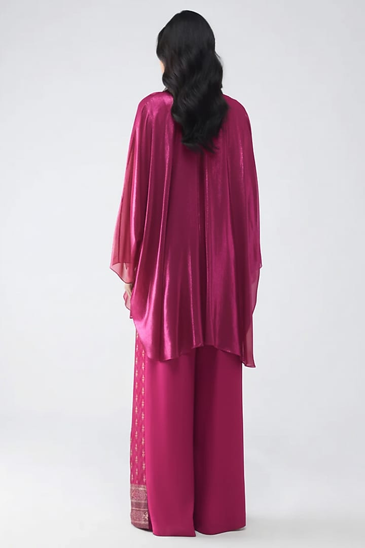 Fuchsia Satin Chiffon & Banarasi Top by Amit Aggarwal at Pernia's Pop Up Shop