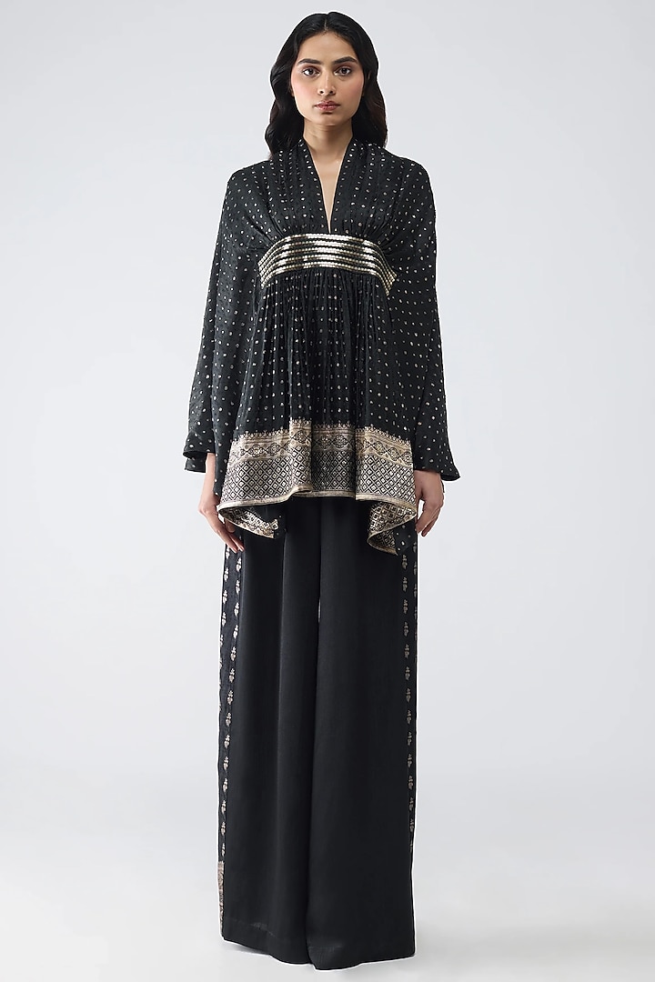 Black Satin Chiffon Top by Amit Aggarwal at Pernia's Pop Up Shop