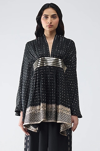 Black Satin Chiffon Top by Amit Aggarwal