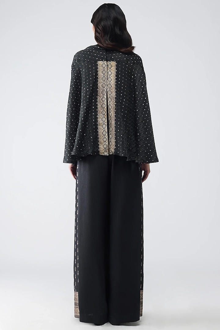 Black Satin Chiffon Top by Amit Aggarwal at Pernia's Pop Up Shop
