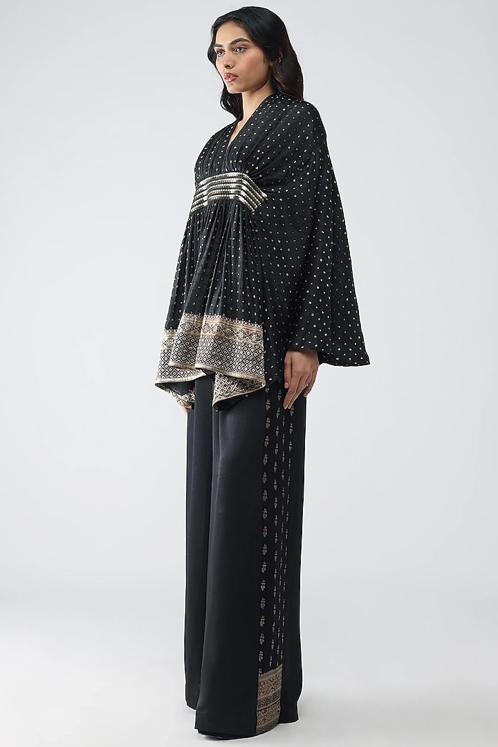Black Satin Chiffon Top by Amit Aggarwal at Pernia's Pop Up Shop