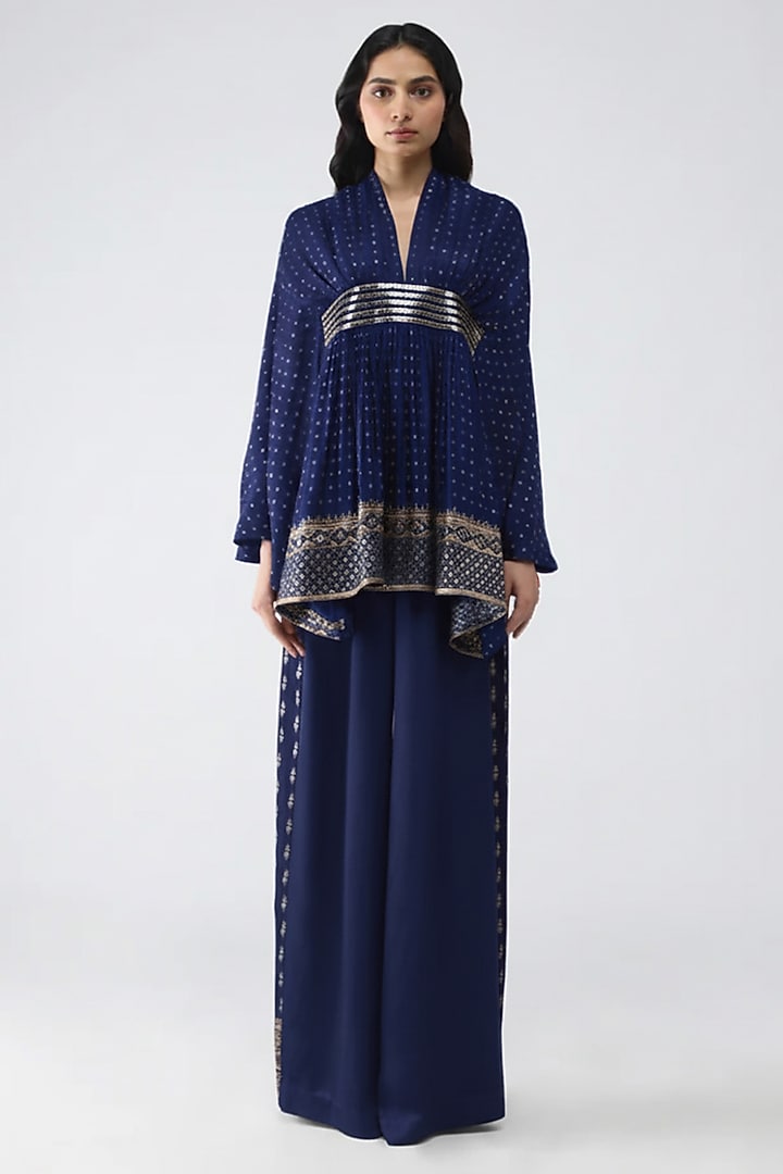 Ink Blue Polyester Kaftan Top by Amit Aggarwal at Pernia's Pop Up Shop