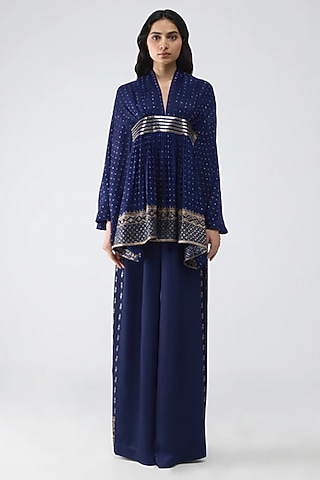 Ink Blue Polyester Kaftan Top by Amit Aggarwal