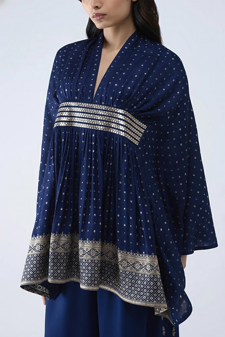 Ink Blue Polyester Kaftan Top by Amit Aggarwal at Pernia's Pop Up Shop