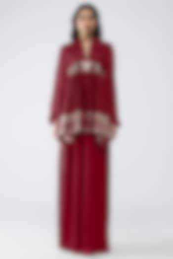 Deep Red Polyester Kaftan Top by Amit Aggarwal at Pernia's Pop Up Shop