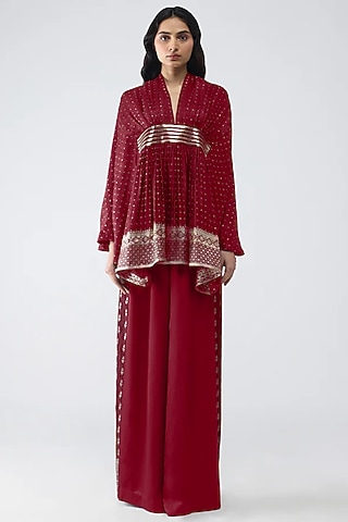 Deep Red Polyester Kaftan Top by Amit Aggarwal
