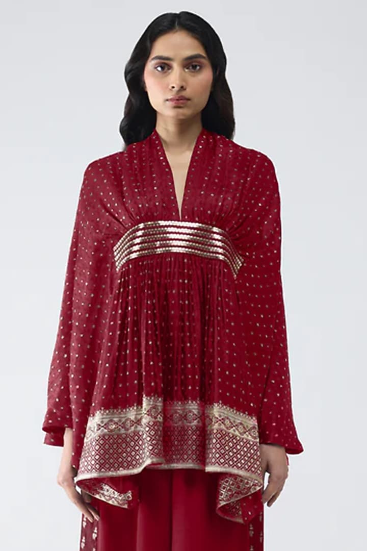 Deep Red Polyester Kaftan Top by Amit Aggarwal at Pernia's Pop Up Shop