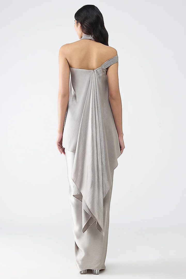 Steel Grey Satin Chiffon Top by Amit Aggarwal at Pernia's Pop Up Shop