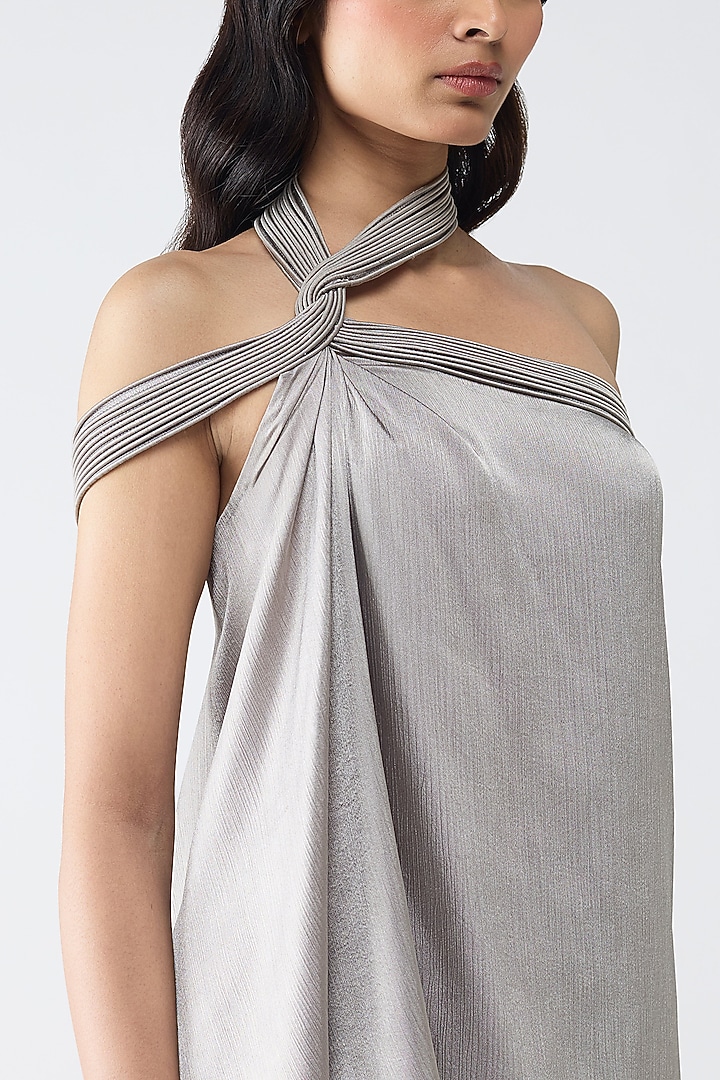 Steel Grey Satin Chiffon Top by Amit Aggarwal at Pernia's Pop Up Shop
