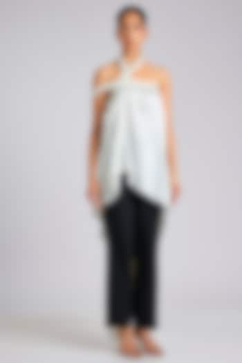 Pearl White Satin Chiffon Top by Amit Aggarwal at Pernia's Pop Up Shop