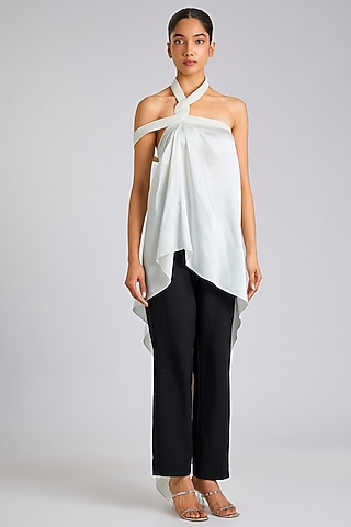 Pearl White Satin Chiffon Top by Amit Aggarwal