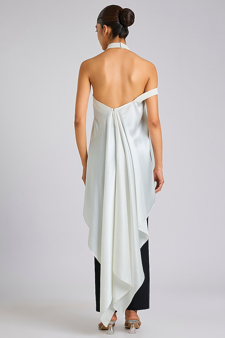 Pearl White Satin Chiffon Top by Amit Aggarwal at Pernia's Pop Up Shop