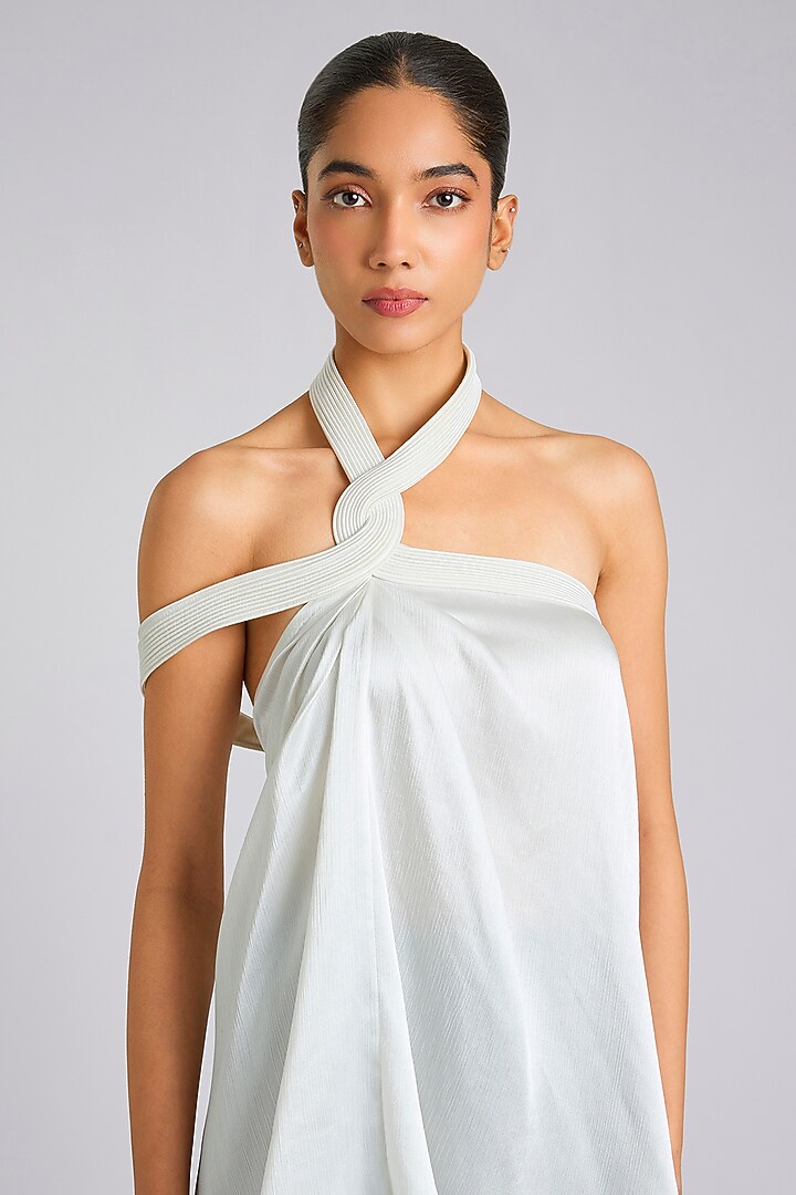 Pearl White Satin Chiffon Top by Amit Aggarwal at Pernia's Pop Up Shop