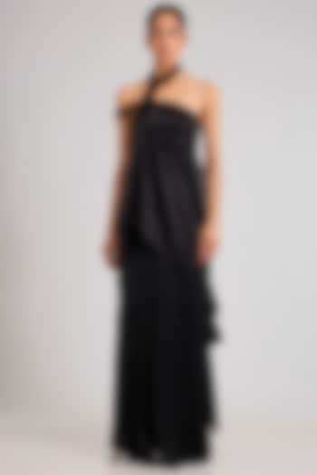 Black Satin Chiffon Top by Amit Aggarwal at Pernia's Pop Up Shop