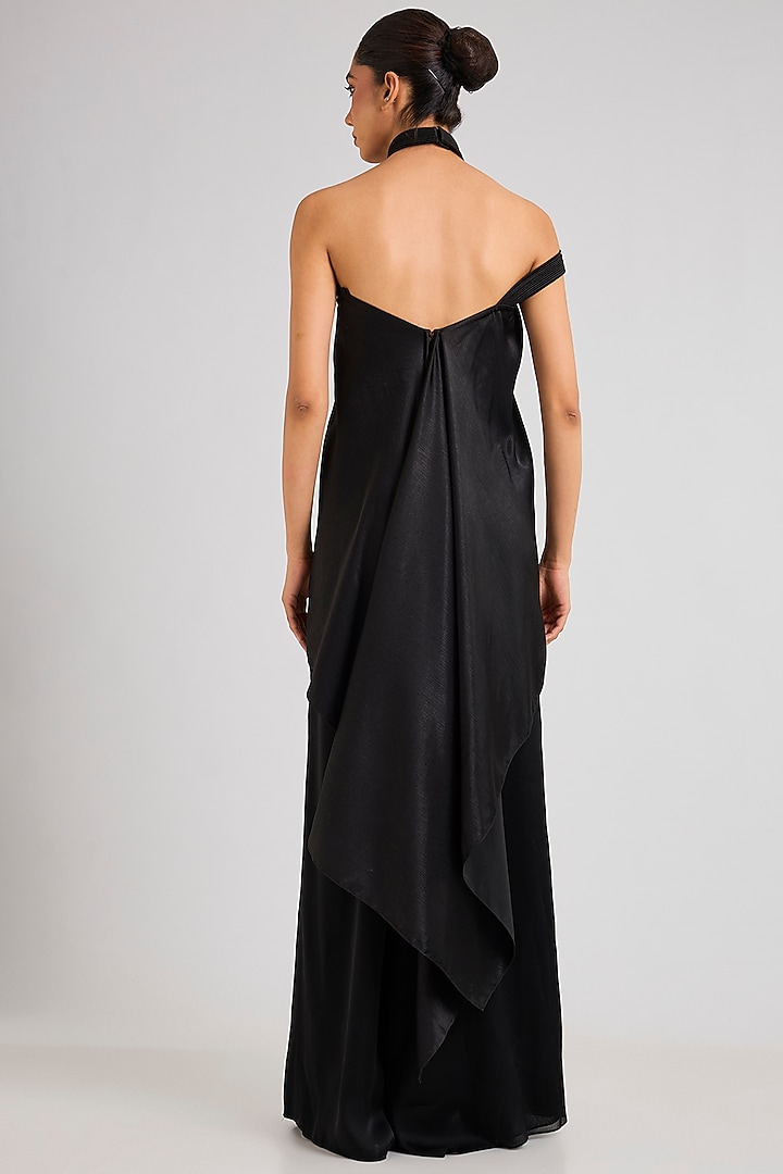 Black Satin Chiffon Top by Amit Aggarwal at Pernia's Pop Up Shop