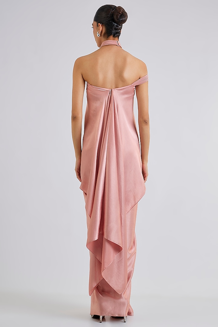 Blush Satin Chiffon Micro Pleated Halter Top by Amit Aggarwal at Pernia's Pop Up Shop