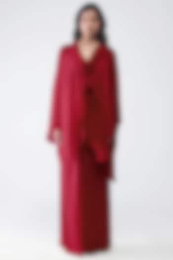 Deep Red Polyester Kaftan Set by Amit Aggarwal at Pernia's Pop Up Shop