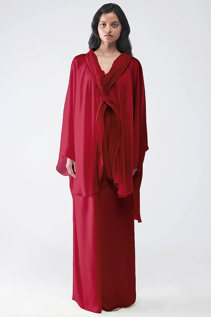 Deep Red Polyester Kaftan Set by Amit Aggarwal at Pernia's Pop Up Shop