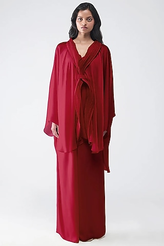 Deep Red Polyester Kaftan Set by Amit Aggarwal