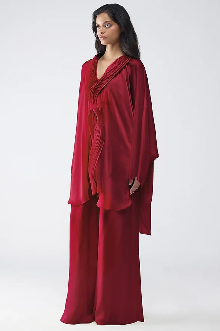Deep Red Polyester Kaftan Set by Amit Aggarwal at Pernia's Pop Up Shop
