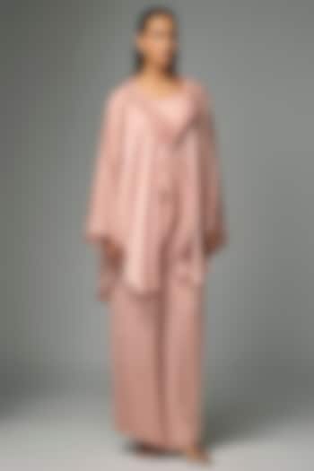 Blush-Colored Satin Chiffon Cape Set by Amit Aggarwal at Pernia's Pop Up Shop