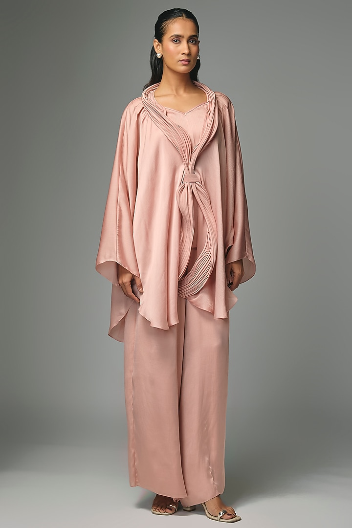 Blush-Colored Satin Chiffon Cape Set by Amit Aggarwal at Pernia's Pop Up Shop