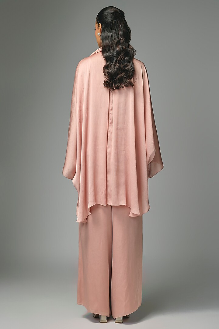 Blush-Colored Satin Chiffon Cape Set by Amit Aggarwal at Pernia's Pop Up Shop