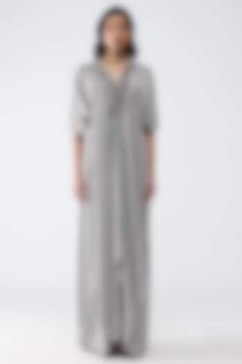 Steel Grey Satin Chiffon Draped Cocktail Dress by Amit Aggarwal at Pernia's Pop Up Shop