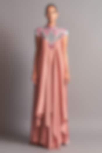 Blush Pink Dress With Metallic Chevron Detailing by Amit Aggarwal