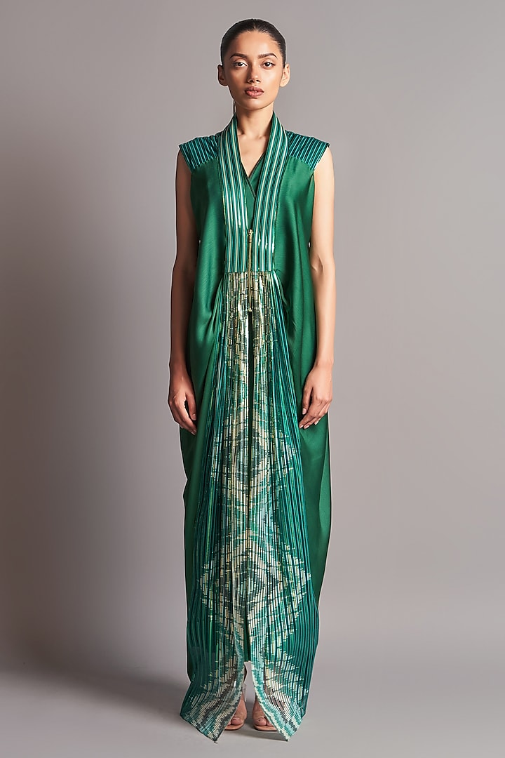 Emerald Green Jumpsuit With Jacket by Amit Aggarwal