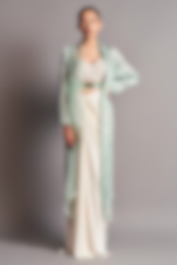 Mint Green & Ivory Draped Skirt Set  by Amit Aggarwal