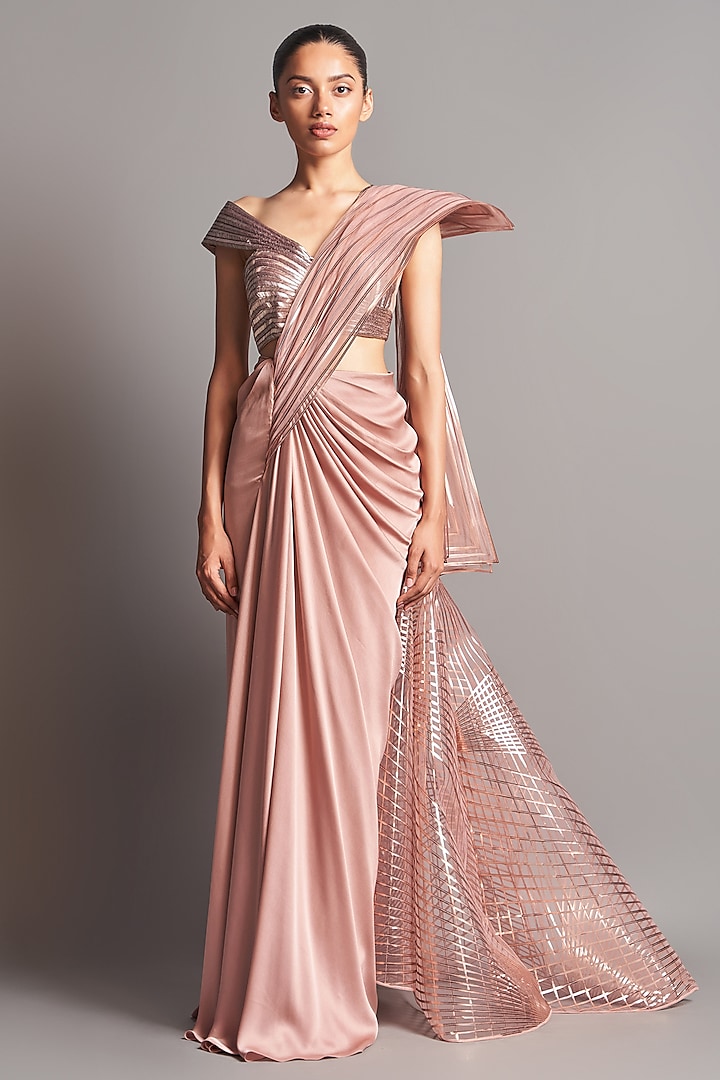 Blush Pink Hand Embroidered Saree Set by Amit Aggarwal