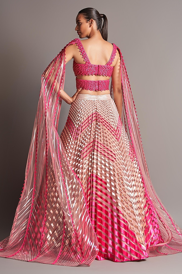 Fuchsia Hand Embroidered Bridal Lehenga Set by Amit Aggarwal at Pernia's Pop Up Shop