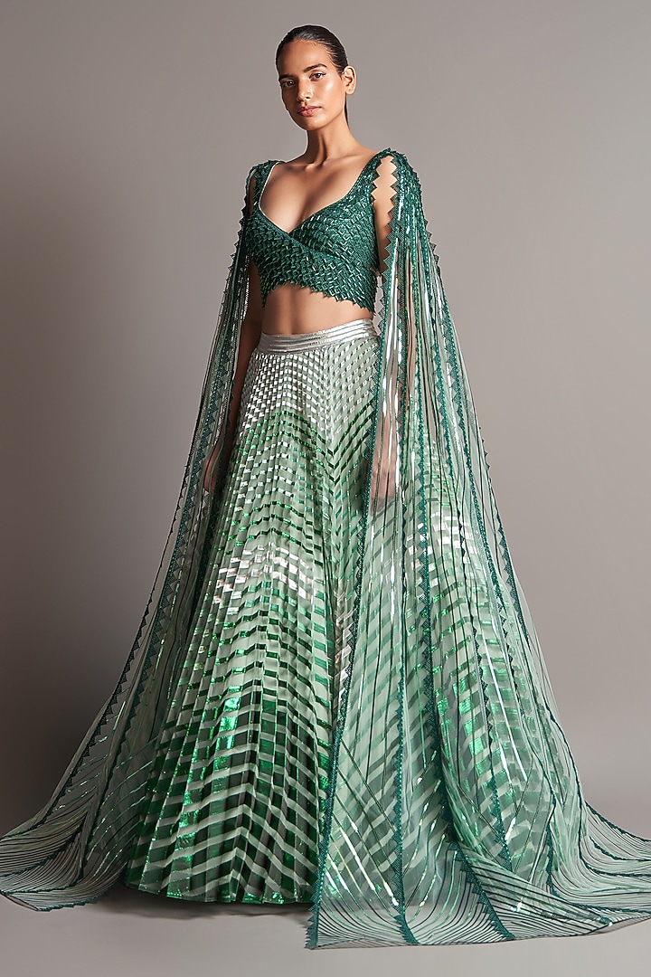 Emerald Green Embroidered Bridal Lehenga Set by Amit Aggarwal at Pernia's Pop Up Shop