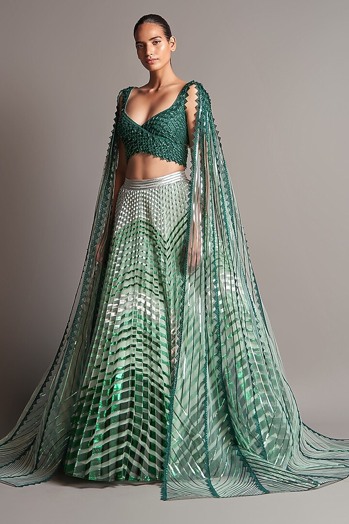 Emerald Green Embroidered Bridal Lehenga Set by Amit Aggarwal at Pernia's Pop Up Shop