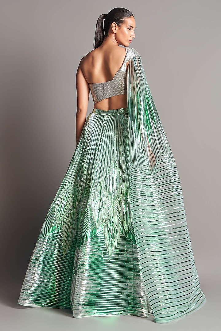 Mint Green Hand Embroidered Bridal Lehenga Set by Amit Aggarwal at Pernia's Pop Up Shop