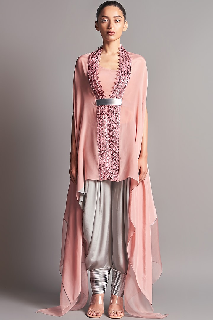 Blush Pink Draped Cape by Amit Aggarwal at Pernia's Pop Up Shop