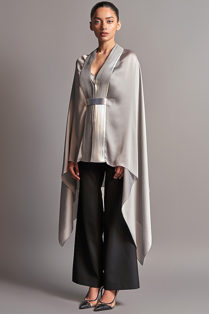 Grey Draped Cape by Amit Aggarwal at Pernia's Pop Up Shop