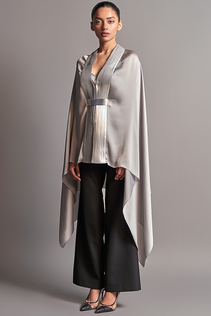 Grey Draped Cape by Amit Aggarwal