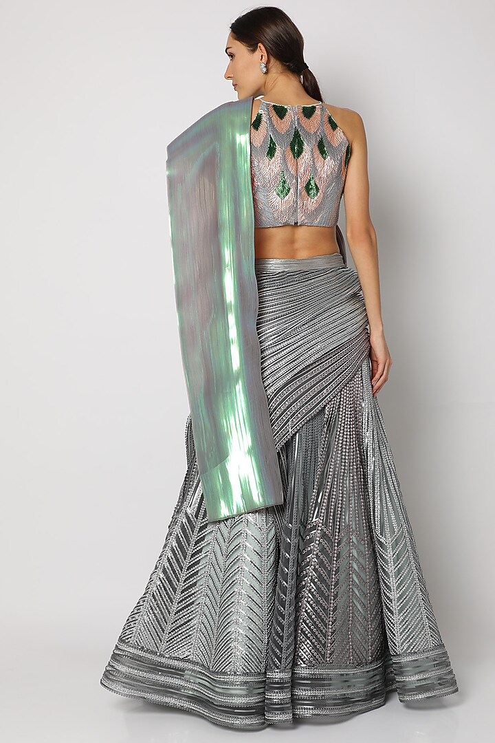 Silver Embroidered Metallic Bridal Lehenga Set by Amit Aggarwal at Pernia's Pop Up Shop