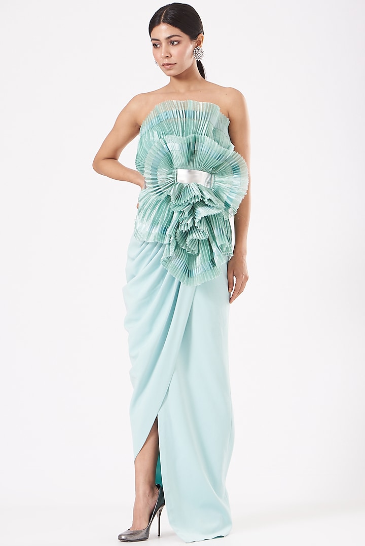 Mint Green Off-Shoulder Midi Party Wear Dress by Amit Aggarwal at Pernia's Pop Up Shop