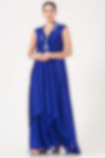 Cobalt Blue Draped Cocktail Dress by Amit Aggarwal at Pernia's Pop Up Shop