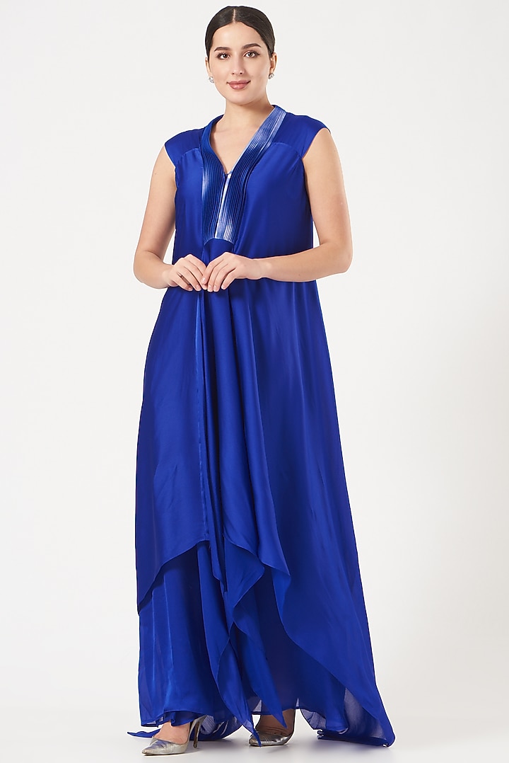 Cobalt Blue Draped Cocktail Dress by Amit Aggarwal at Pernia's Pop Up Shop
