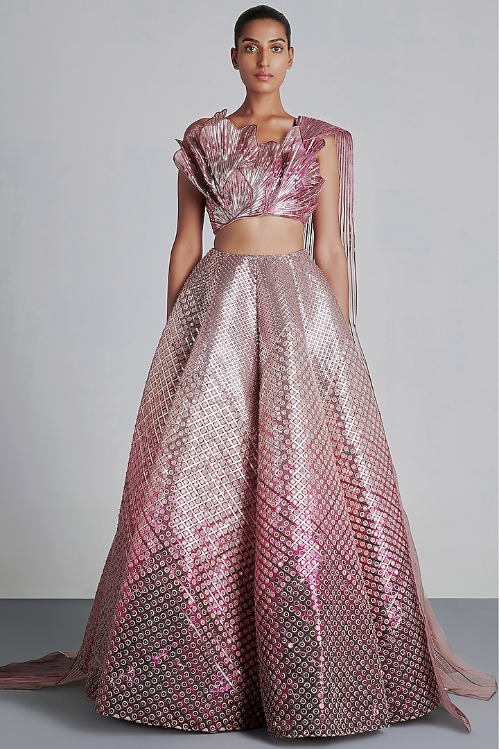 Fuchsia & Purple Ombre Embroidered Bridal Lehenga Set by Amit Aggarwal at Pernia's Pop Up Shop