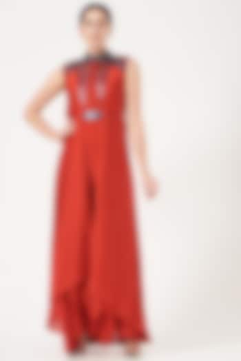 Red Hand Embroidered Cocktail Dress  by Amit Aggarwal at Pernia's Pop Up Shop