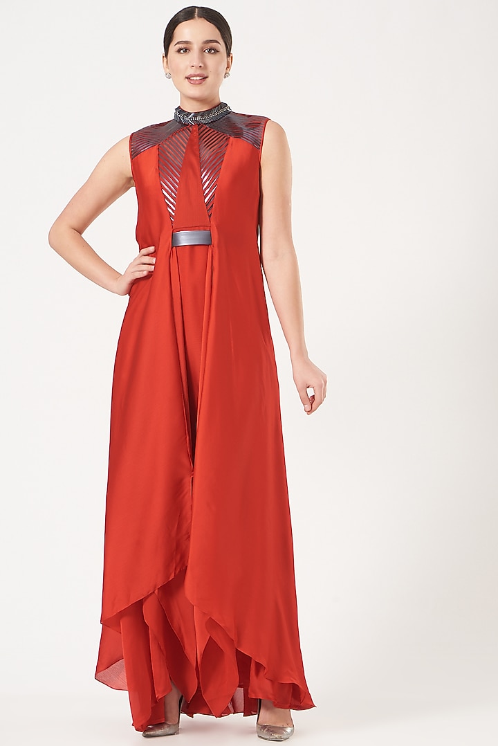 Red Hand Embroidered Cocktail Dress  by Amit Aggarwal at Pernia's Pop Up Shop